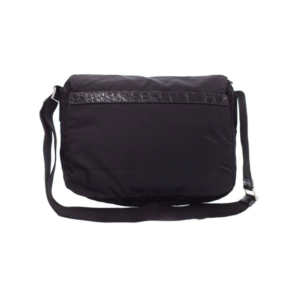 Prada Bag Tessuto Saffiano Nylon Buckle Messenger Black Double